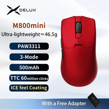 Delux M800mini vezeték nélküli gaming egér, 46g könnyű kivitel, PAW3395/PAW3311, 1KHz lekérdezési frekvencia kis és közepes kezű PC-játékosoknak