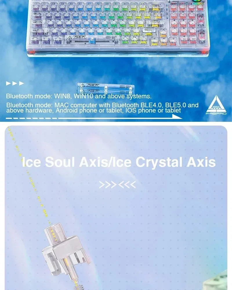 AULA F98PRO Wireless Mechanical Keyboard Transparent Keycaps RGB Backlit Custom 2.4G Hot Swappable Gaming Keyboard With Screen