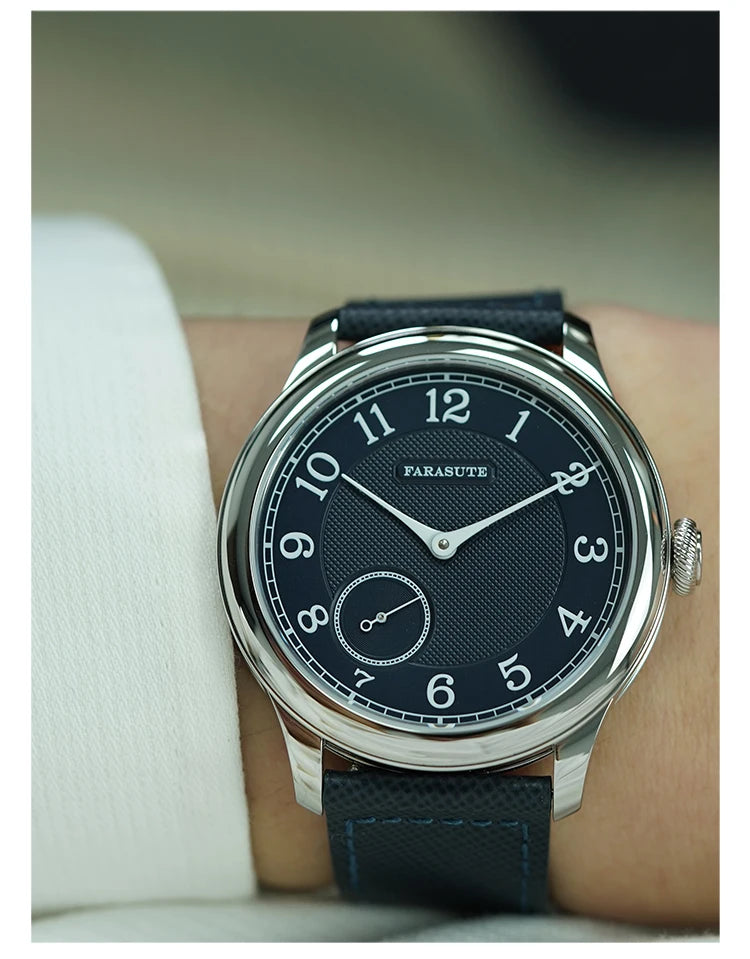 Relógio masculino FARASUTE NEW Machinery com mostrador salmão, movimento mecânico manual ST17, pequeno segundeiro e bracelete Bonklip vintage