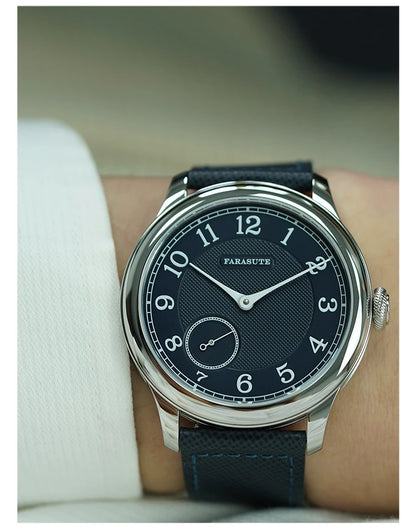 Relógio masculino FARASUTE NEW Machinery com mostrador salmão, movimento mecânico manual ST17, pequeno segundeiro e bracelete Bonklip vintage