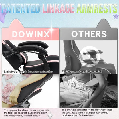 Cute Gaming Chair with Cat Ears Footrest Pink Kawaii Computer Chair Ergonomic High Back Gamer Seat with Cat Paw Lumbar Support