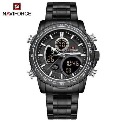 Мъжки спортен часовник NAVIFORCE – Оригинален луксозен ръчен часовник от неръждаема стомана, водоустойчив модел във военен стил с двойно показване