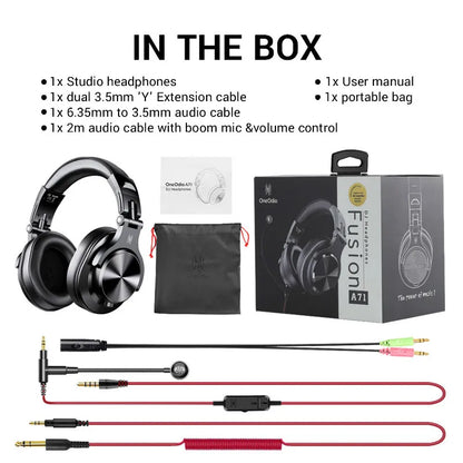 OneOdio A71 kabelgebundene Over-Ear-HiFi-Studio-DJ-Kopfhörer mit Mikrofon – professionelles Monitoring-Gaming-Headset mit tiefem Bass