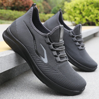 Modische einfarbige gewebte Strick-Laufschuhe für Herren – leicht, atmungsaktiv, rutschfest – perfekte Sportschuhe für Outdoor-Aktivitäten