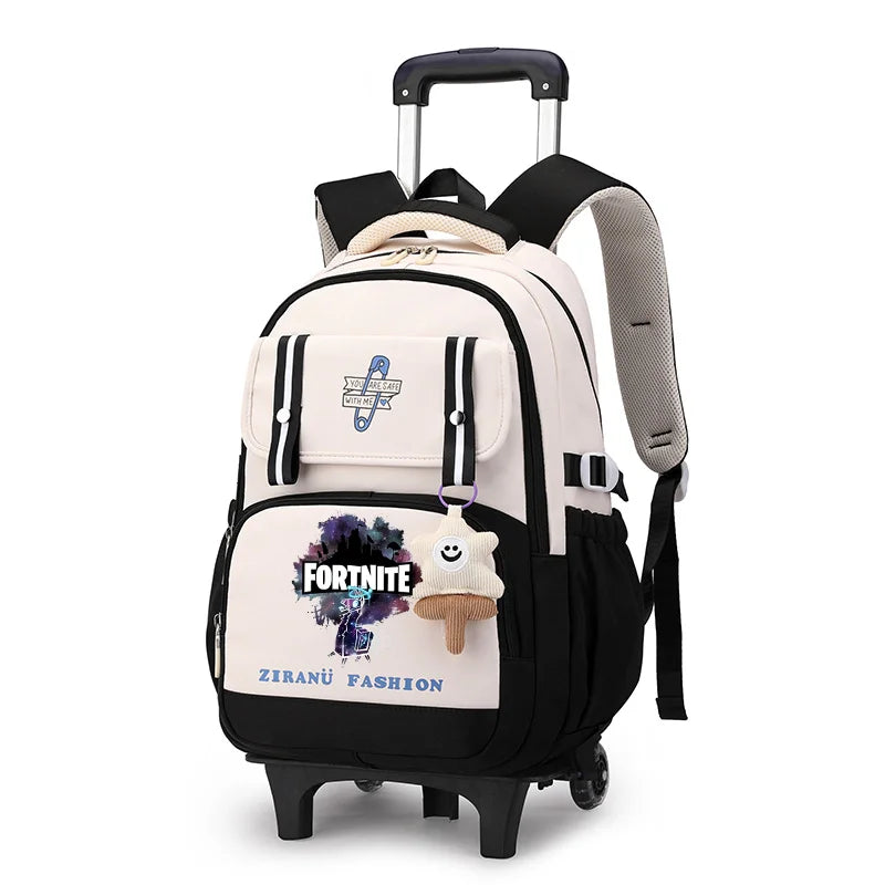 Fortnite Schüler-Rollrucksack mit großem Fassungsvermögen, wasserdichtem, leichtem Design, minimalistischer Laptop-Schultasche und lässiger Reisetasche