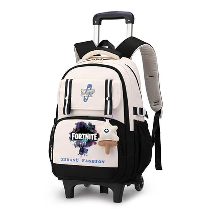 Fortnite Schüler-Rollrucksack mit großem Fassungsvermögen, wasserdichtem, leichtem Design, minimalistischer Laptop-Schultasche und lässiger Reisetasche