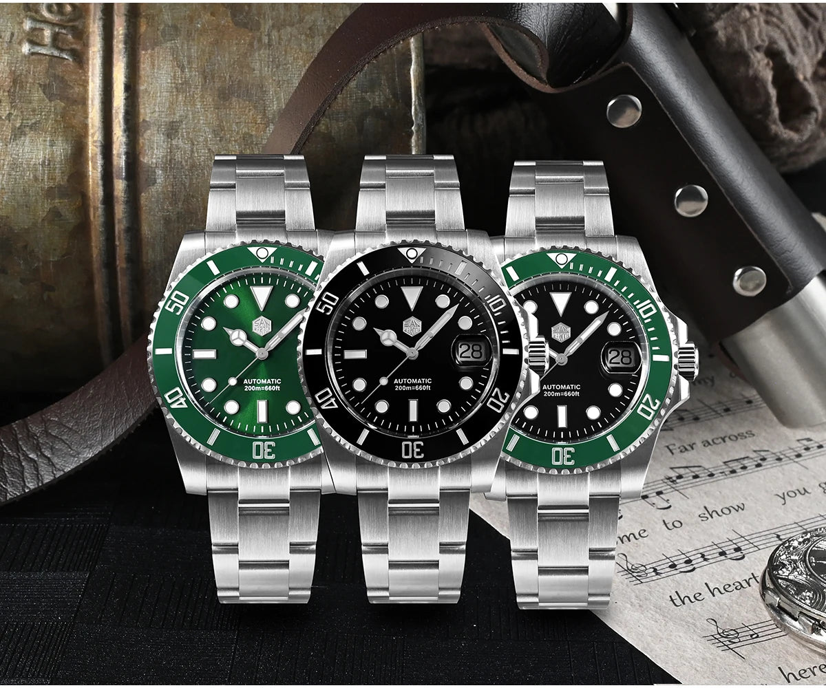 San Martin Watch New Upgraded Sub Men's PT5000 ST2130 Automatic Diving Watches with Ceramic Bezel 200m Waterproof Sapphire SN0017G