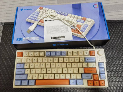 Teclado Gaming K81 com 81 Teclas, Layout 80%, Espanhol, Russo, Coreano e Árabe, USB com Fio, Luz RGB, Botão de Volume, Ergonómico