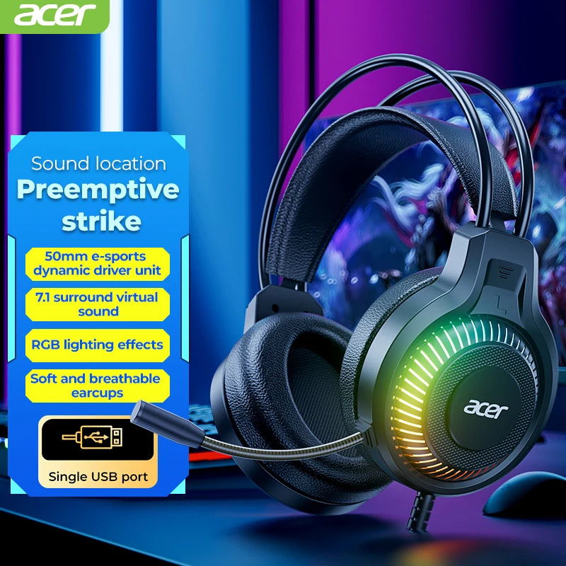 RGB kabelgebundene Gaming-Ohrhörer mit Mikrofon – Low-Latency-Surround-Sound-Gaming-Headset mit cooler RGB-Beleuchtung, Geräuschisolierung und komfortabler Passform
