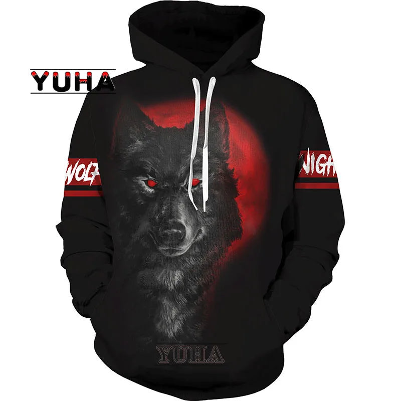 3D-bedruckter Wolf-Hoodie Unisex – cooler Pullover mit Tiergrafik, Sweatshirt für Herren-Streetwear