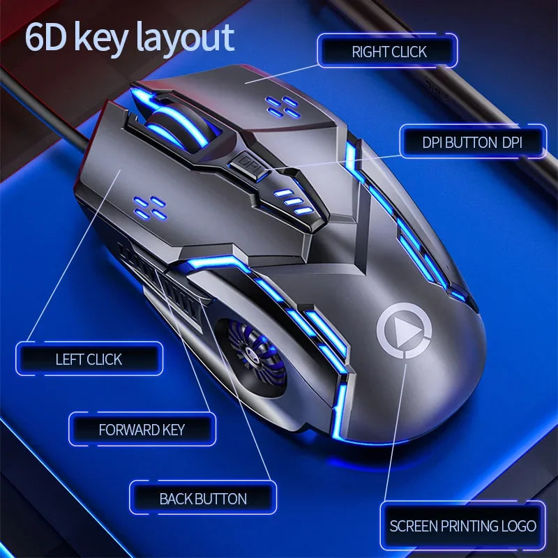 Ratón gaming ergonómico con cable YINDIAO RGB silencioso, retroiluminación LED, 3200dpi, 6 botones, G5 USB, ratón mecánico para PC, portátil y ordenador