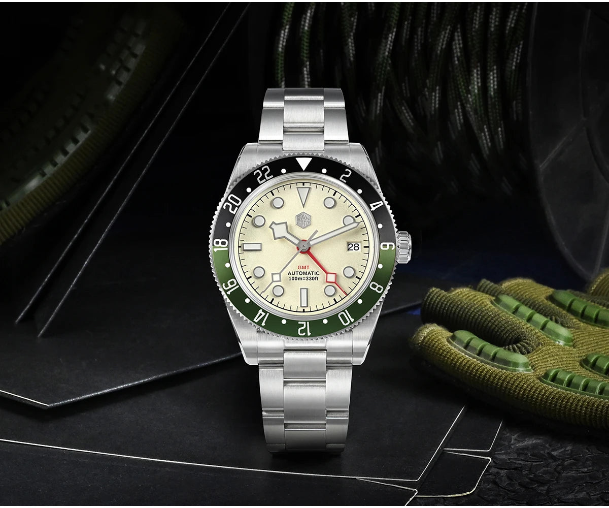 San Martin 39mm NH34 GMT Men's Luxury Watch Bidirectional Aluminum Bezel Automatic Mechanical Sapphire 100M Waterproof SN0109