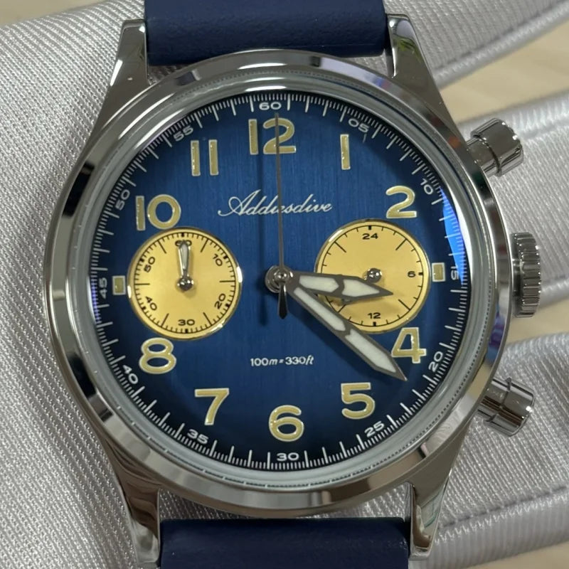 ADDIESDIVE Hot Sale Watch for Men VK64 Chronograph 10Bar Waterproof AD2516 Super Luminous Bubble Mirror Glass Quartz Steel Watch