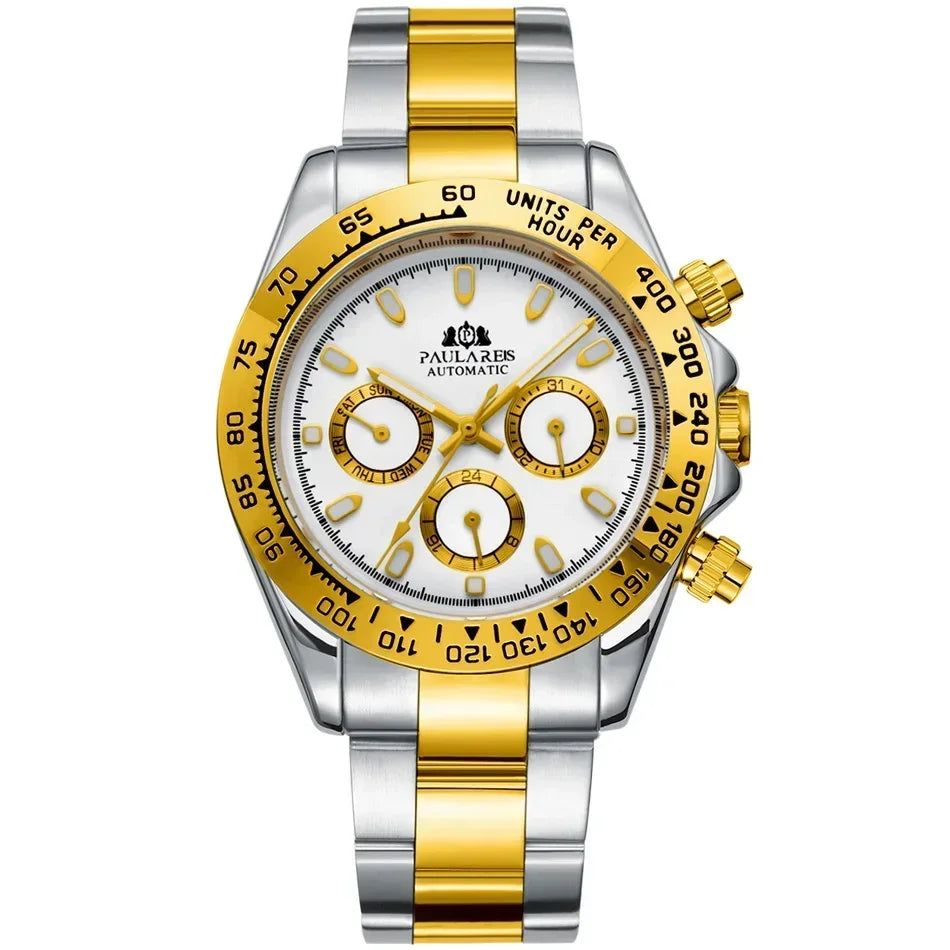 Automatic Watches for Men Mechanical Self Weind Gold Stainless Steel Glacier Ice Blue Chestnut Brown Bezel Reloj Hombre Baratos
