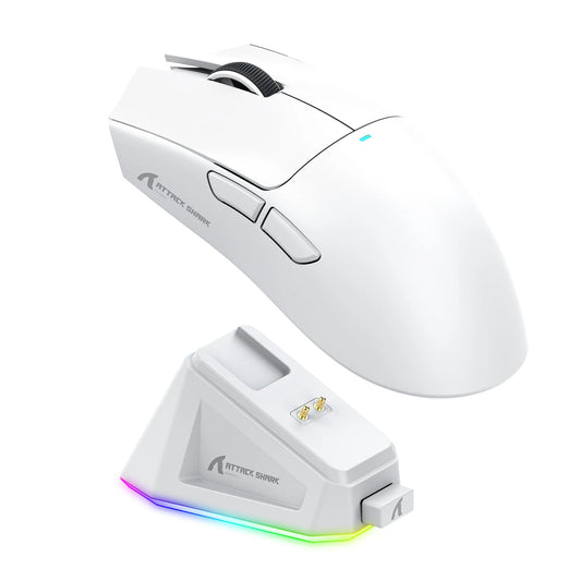 Mouse wireless Attack Shark X11&R1 Tri Mode Bluetooth con base di ricarica RGB, ergonomico e leggero, accessorio per PC gamer