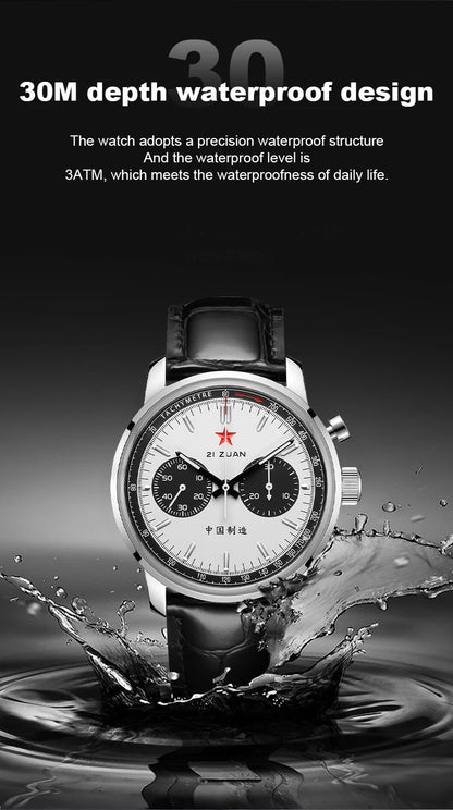 Red Star Panda Men's 1963 Chronograph Mechanical Wristwatch Seagull ST1901 Movement Gooseneck 40mm Luminous Sapphire Pilot Watch