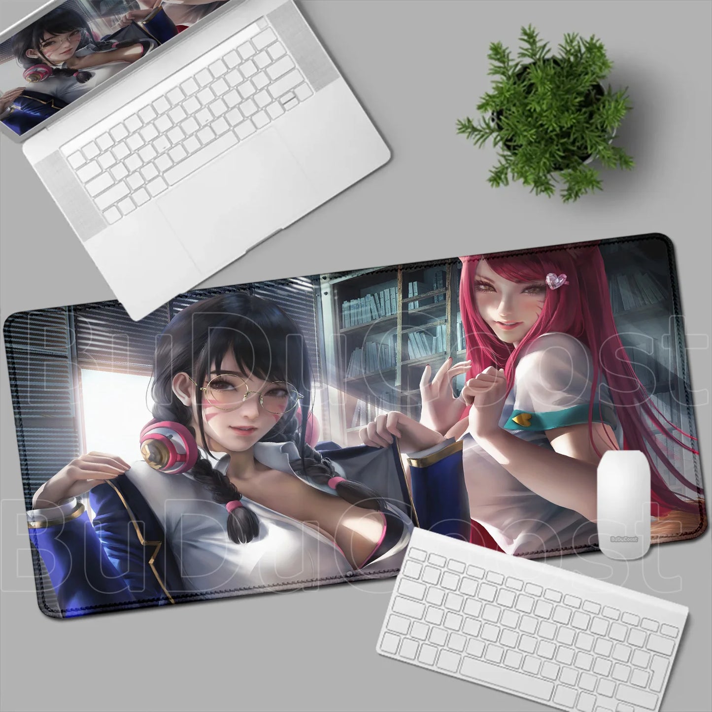Tapete de rato gaming Overwatch Anime Girl grande XXL com impressão HD, base para teclado de computador, portátil e escritório, tapete de secretária em borracha macia 900x400 MM
