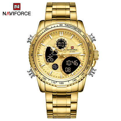 Мъжки спортен часовник NAVIFORCE – Оригинален луксозен ръчен часовник от неръждаема стомана, водоустойчив модел във военен стил с двойно показване