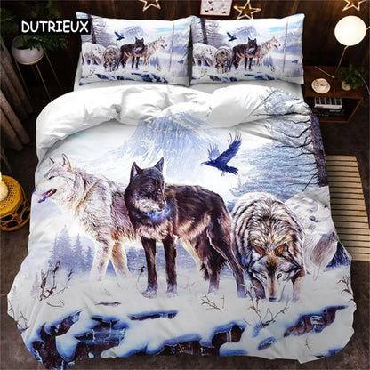 3D Wolf Bedding Set Black White Dreamcatcher Tribal Nationality Style Duvet Cover For Teens Adults Women Men Bedroom Decoration