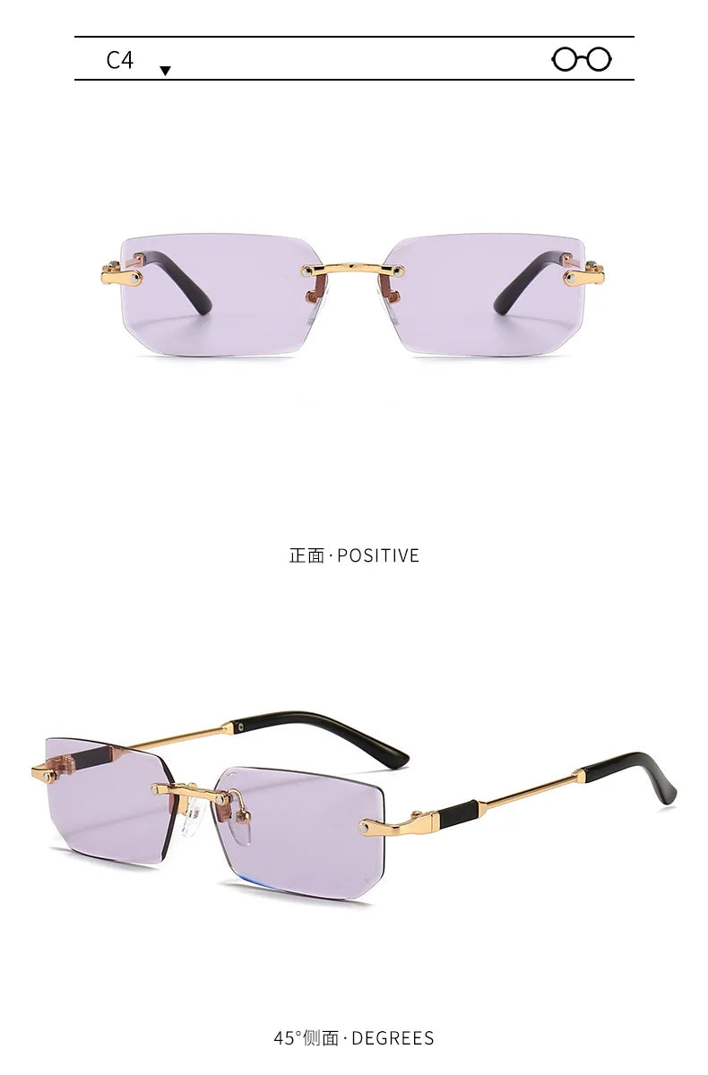 Fashion Rimless Rectangle Sunglasses Popular Women Men Shades Small Square Sun Glasses For Female Male Summer Traveling