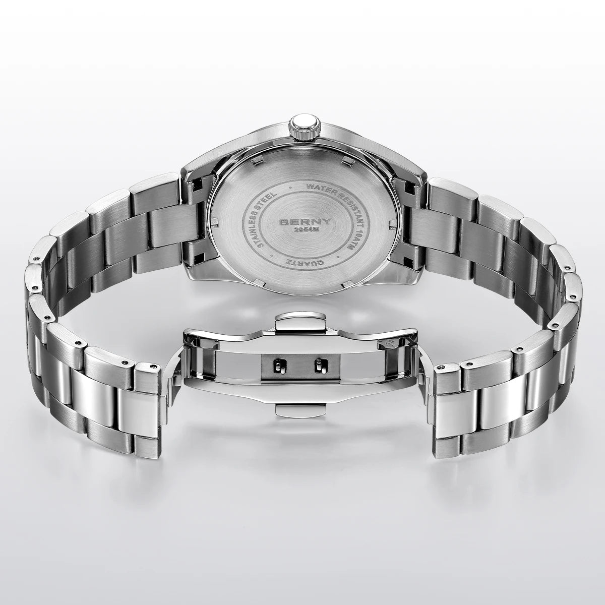 BERNY Herrenuhr – Quarzuhr, Saphirglas, leuchtende Zeiger, wasserdicht bis 10 ATM, komplett aus Edelstahl – Eleganter und lässiger Stil, ideal für den Alltag oder berufliche Anlässe