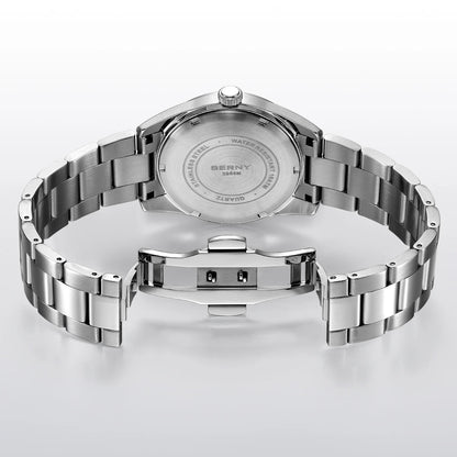 BERNY Herrenuhr – Quarzuhr, Saphirglas, leuchtende Zeiger, wasserdicht bis 10 ATM, komplett aus Edelstahl – Eleganter und lässiger Stil, ideal für den Alltag oder berufliche Anlässe