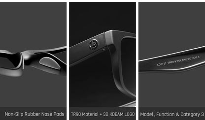 KDEAM Polarized Sunglasses Men Sports Tridimensional Brand Logo TR90 Square Sun Glasses All Black With Zipper Case KD0721