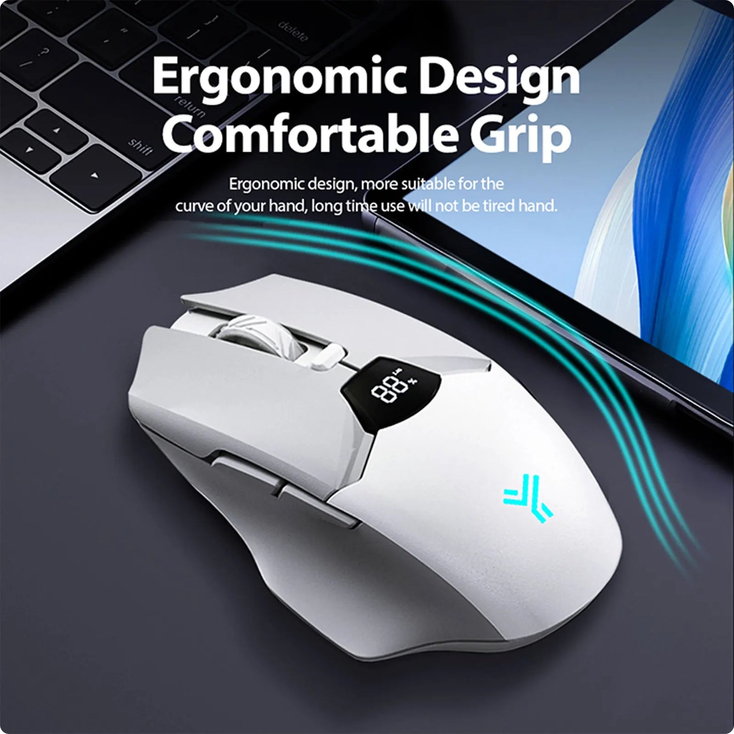 Mouse Bluetooth wireless con display digitale della batteria, mouse ergonomico silenzioso per PC, laptop e gaming, 2.4G/Bluetooth 5.0