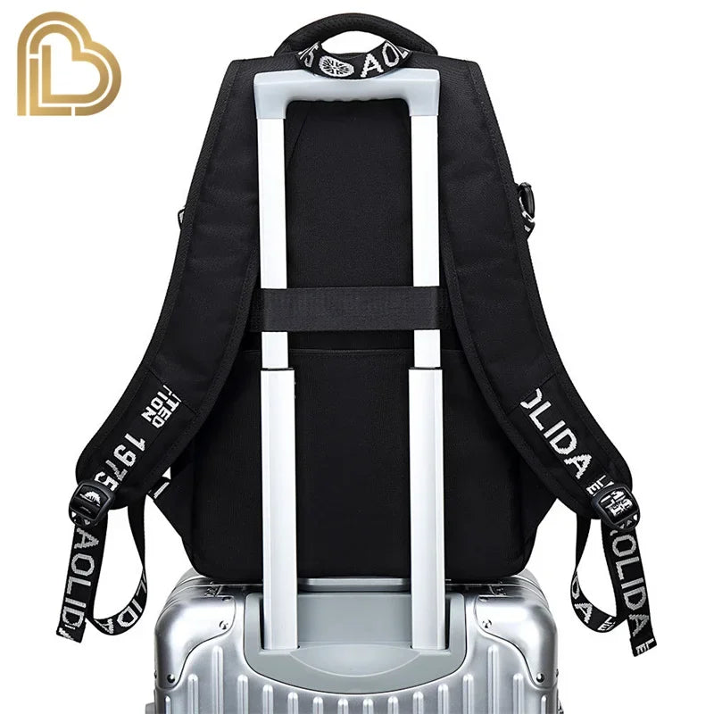 Mochila Yule Trooper F-Fortnited Battle Royale com carregamento USB, figuras anime e compartimento para material escolar para estudantes