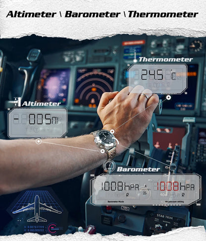 NORTH EDGE digitale Sportuhr für Herren, luxuriöse Business-Uhr für Herren, wasserdicht bis 50M, mit Höhenmesser, Barometer, Kompass und Leuchtanzeige