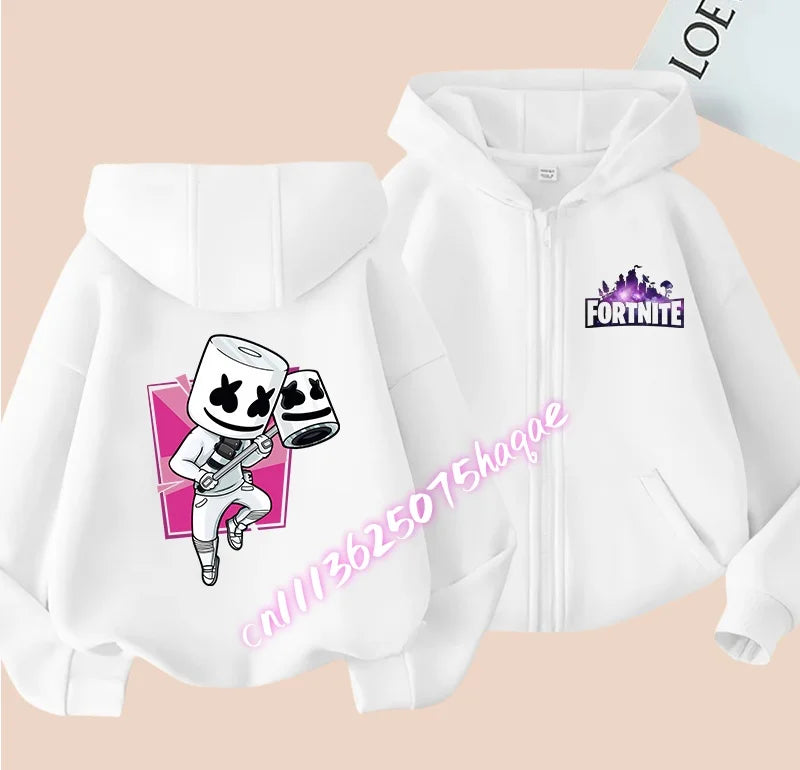 Neue Fortnite-Kapuzenjacke für Kinder im Herbst, mit Cartoon-Spielcharakter-Print, Reißverschluss, Winterjacke für Jungen