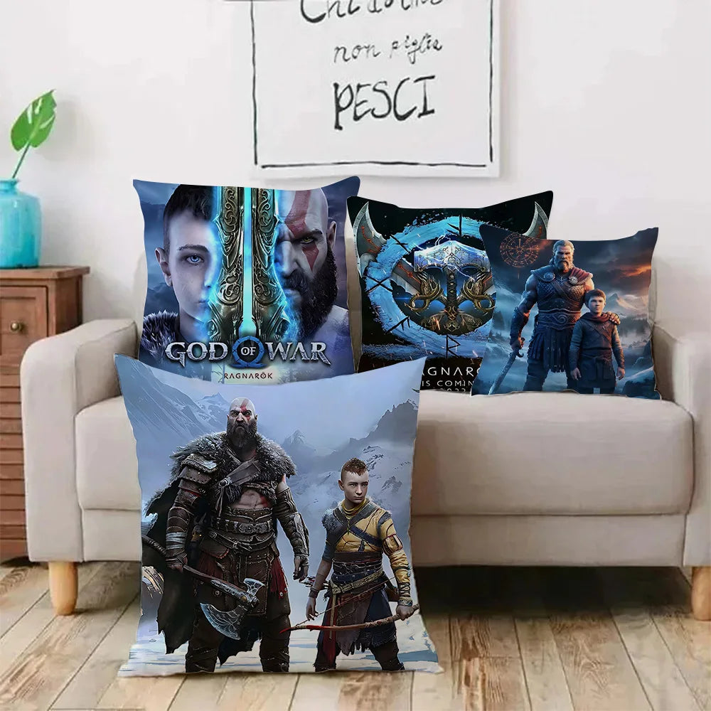 Pillow Covers Cartoon Game G-God of War R-Ragnaroks Sofa Decorative Home Double-sided Printing Short Plush Cute Cushion Cover