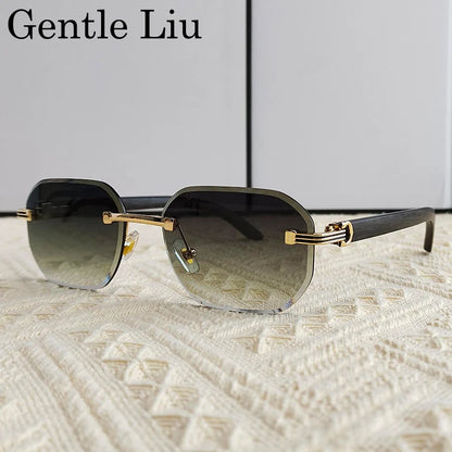 Vintage Square Rimless Sunglasses Men 2026 Luxury Brand Trendy Frameless Punk UV400 Eyewear Anti Blue Light Prescription Glasses