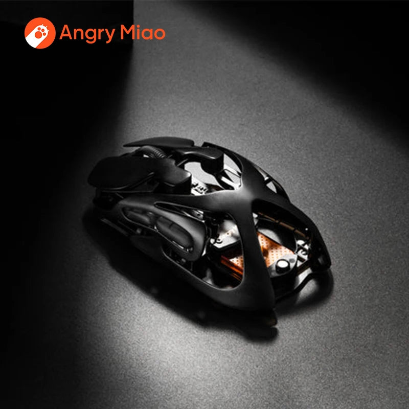 Angry Miao Infinity gaming vezeték nélküli egér, fém, ultrakönnyű, üreges kialakítás, hot-swappable, PAW3950, dupla 8K, vezetékes, tri-mode