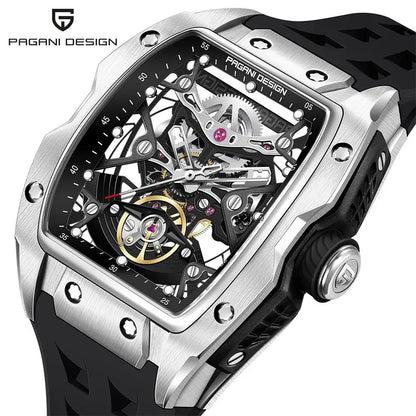 Novo Relógio de Pulso Masculino PAGANI DESIGN PDYS018 Automático Mecânico, Fashion Casual Skeleton, Safira e Aço Inoxidável