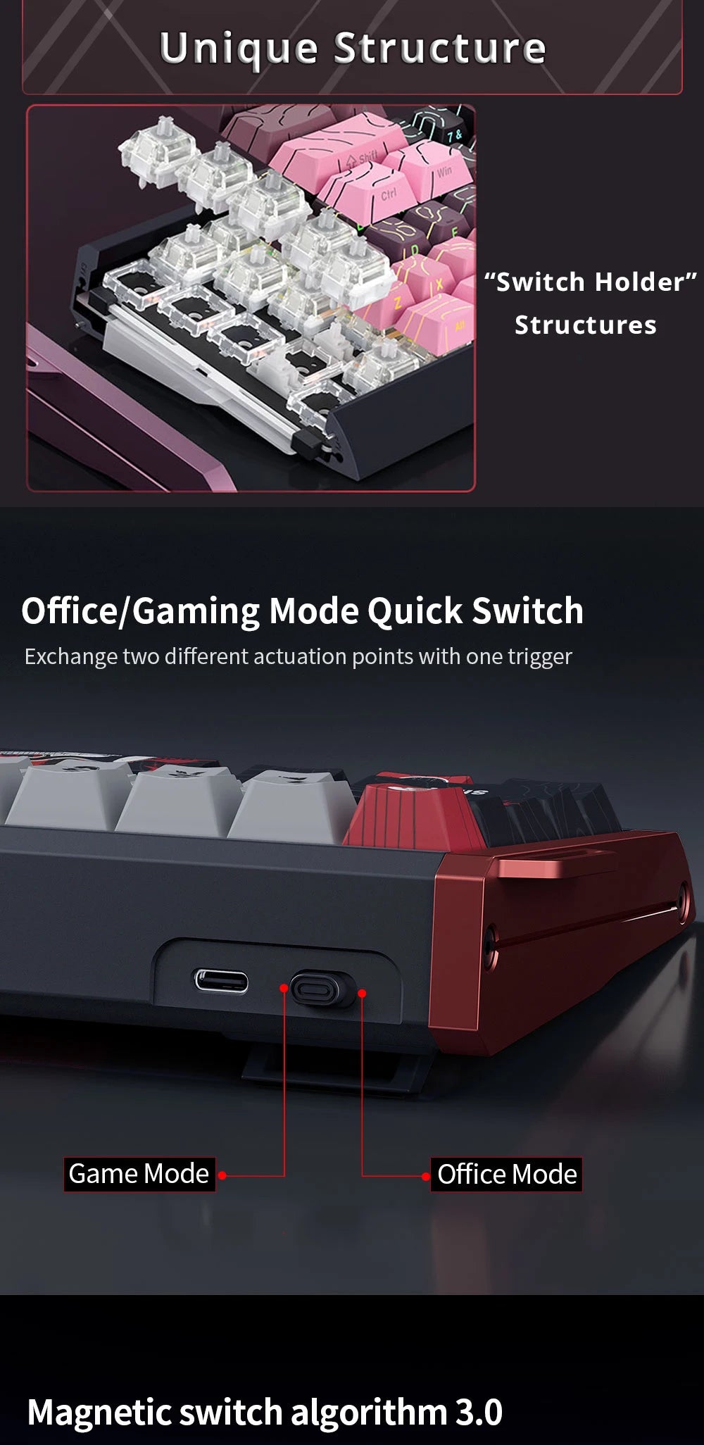 Teclado Magnético SKYLOONG GK61/GK68 HE com Caixa em Alumínio, 8000hz, RT0.01mm, Gatilho Rápido, Teclas PBT, Retroiluminação RGB, Teclado Gaming com Fio
