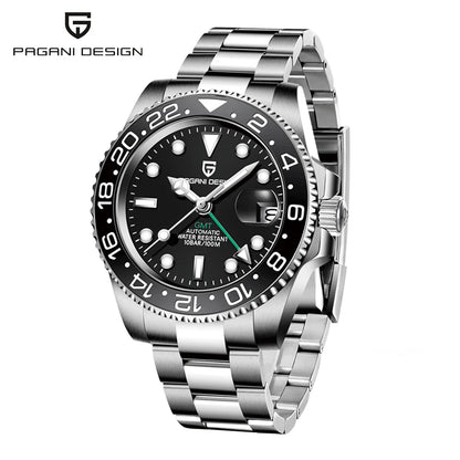 Relógio PAGANI DESIGN 40MM GMT para Homem, Luxo, Safira AR, Mecânico, Luneta em Cerâmica, Automático, 100M à Prova de Água, Relógio para Oferta