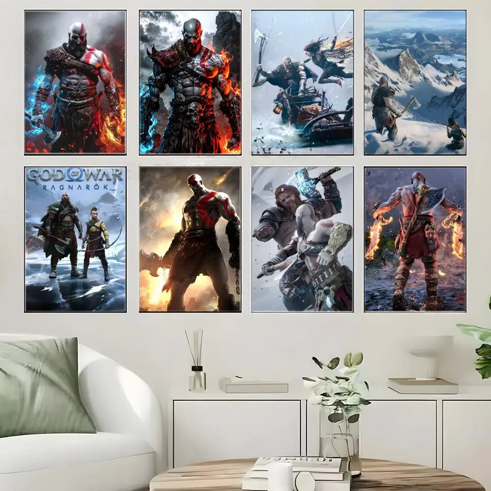 Dark Fantasy G-God of War Poster  Self-adhesive Art Waterproof Paper Sticker Coffee House Bar Room Wall Decor