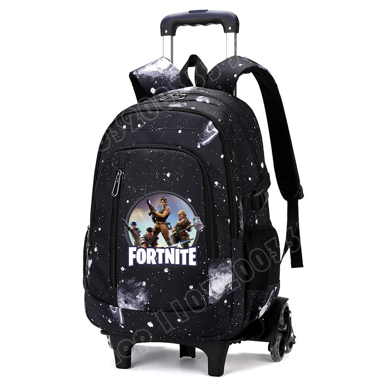 Fortnite 2-in-1 trolleyrugzak met sterrenhemelprint, grote capaciteit, waterdichte laptoptas met trapklimontwerp, schooltas voor studenten