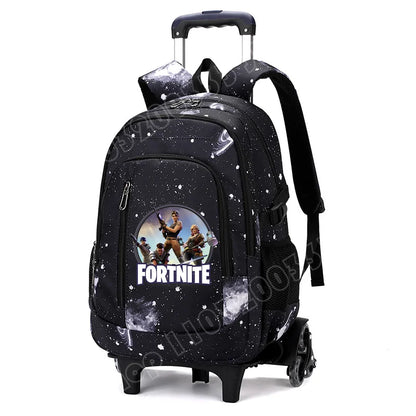 Fortnite 2-in-1 trolleyrugzak met sterrenhemelprint, grote capaciteit, waterdichte laptoptas met trapklimontwerp, schooltas voor studenten