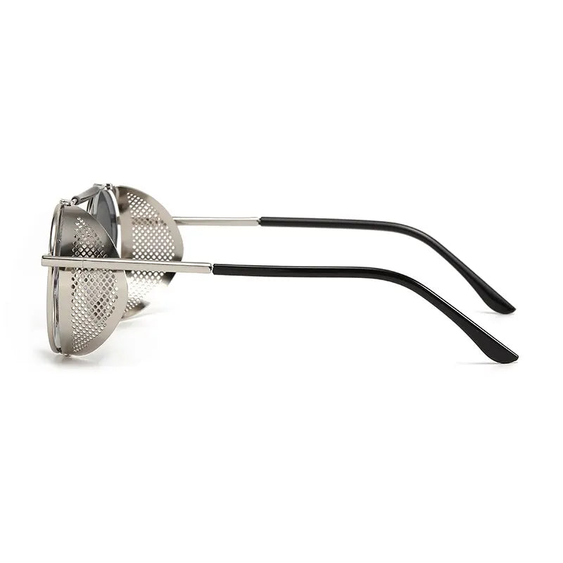 2023 Steampunk Side Wind Proof Mesh Flip Round Metal Sunglasses