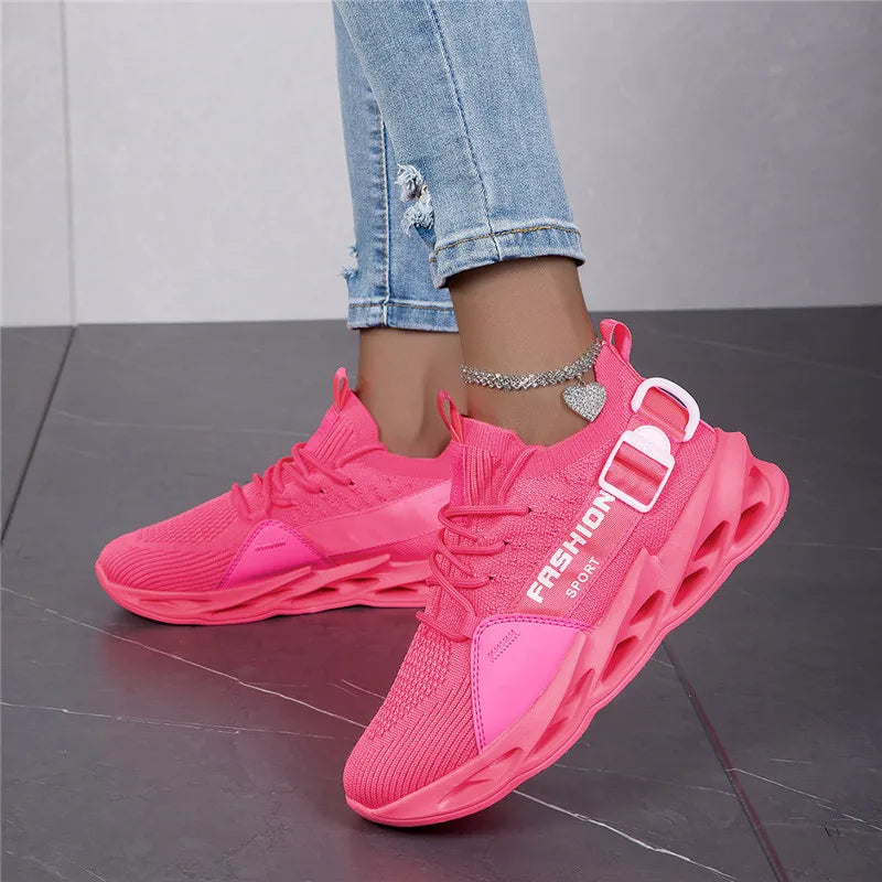 Zapatillas deportivas casual moradas de moda en oferta para mujer y hombre, calzado running con suela tipo blade, talla grande 48, ligeras y transpirables, zapatillas deportivas de malla para hombre