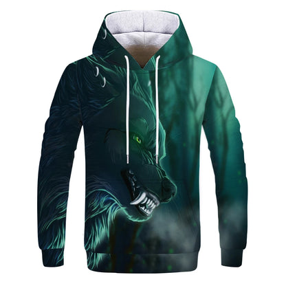 Neuer modischer Hoodie mit 3D-Tierprint für Herren und Damen, personalisiertes Design, Sweatshirt mit Schnee- und Doppelwolf-Motiv, Harajuku Oversized Hoodie