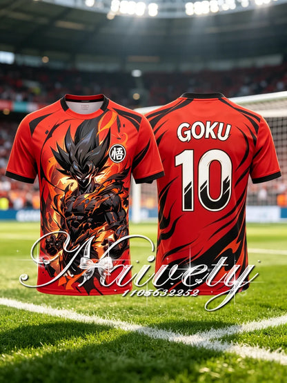 Summer Hot Dragon Ball Retro 3D Print Soccer Jersey Unisex Anime Goku Red Flame Graphic Sport T-shirt Training Short Sleeve Top