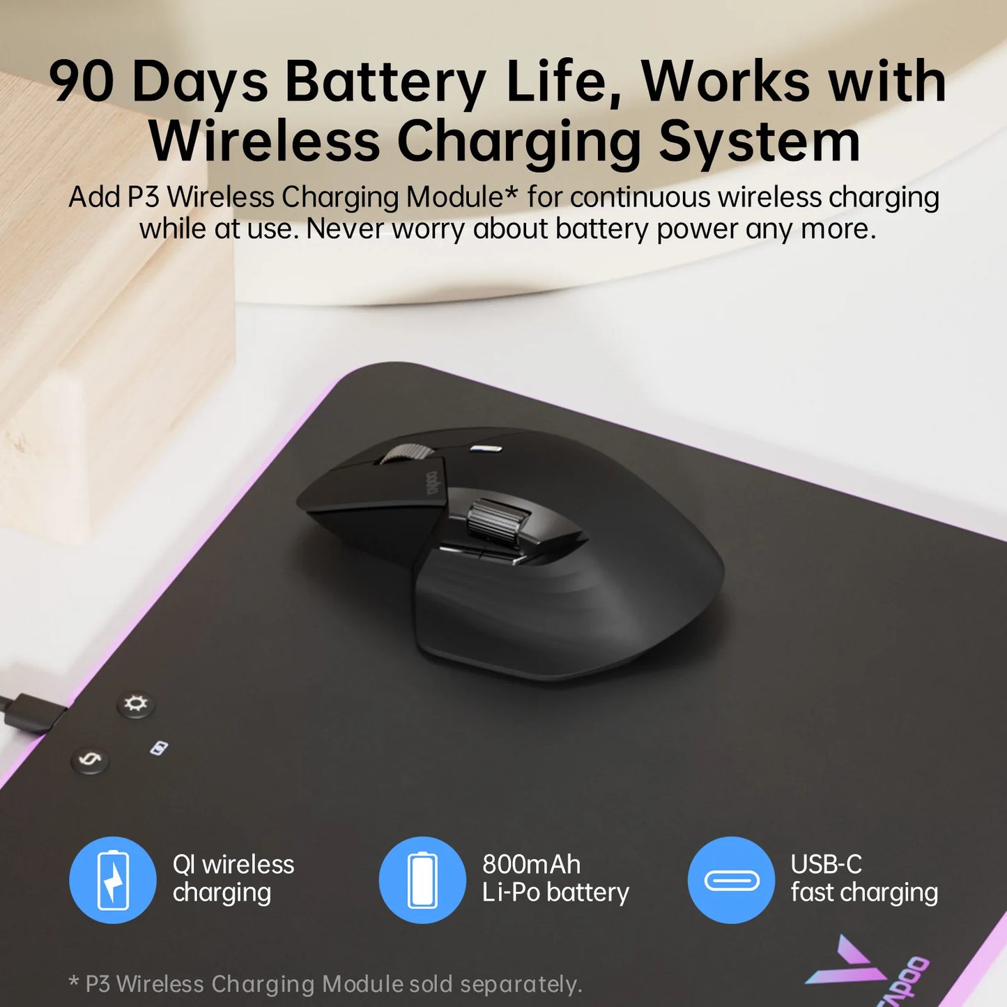 Rato Sem Fios Recarregável Multimodo Rapoo MT760L/MT760M, Ergonómico, 4000 DPI, Suporte para Até 4 Dispositivos, Rato Bluetooth