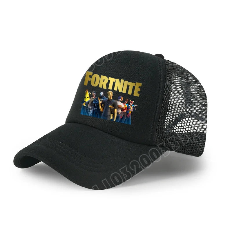 Gorra de béisbol Fortnite con estampado de juego estilo cartoon para niños, gorra de malla transpirable de verano, visera ajustable, regalo de cumpleaños para niños