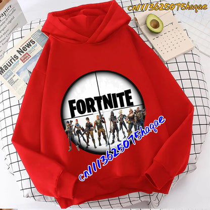 Hoodies infantis Fortnite com estampado do jogo, fato confortável de desenho animado, tops largos de manga comprida, roupa de outono/inverno