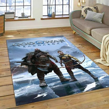 God of War Games Kratos Cartoon 3D Rug Carpet for Living Room Bedroom Home Decor,Floor Mat Non-slip Decoration for Sofa Doormat