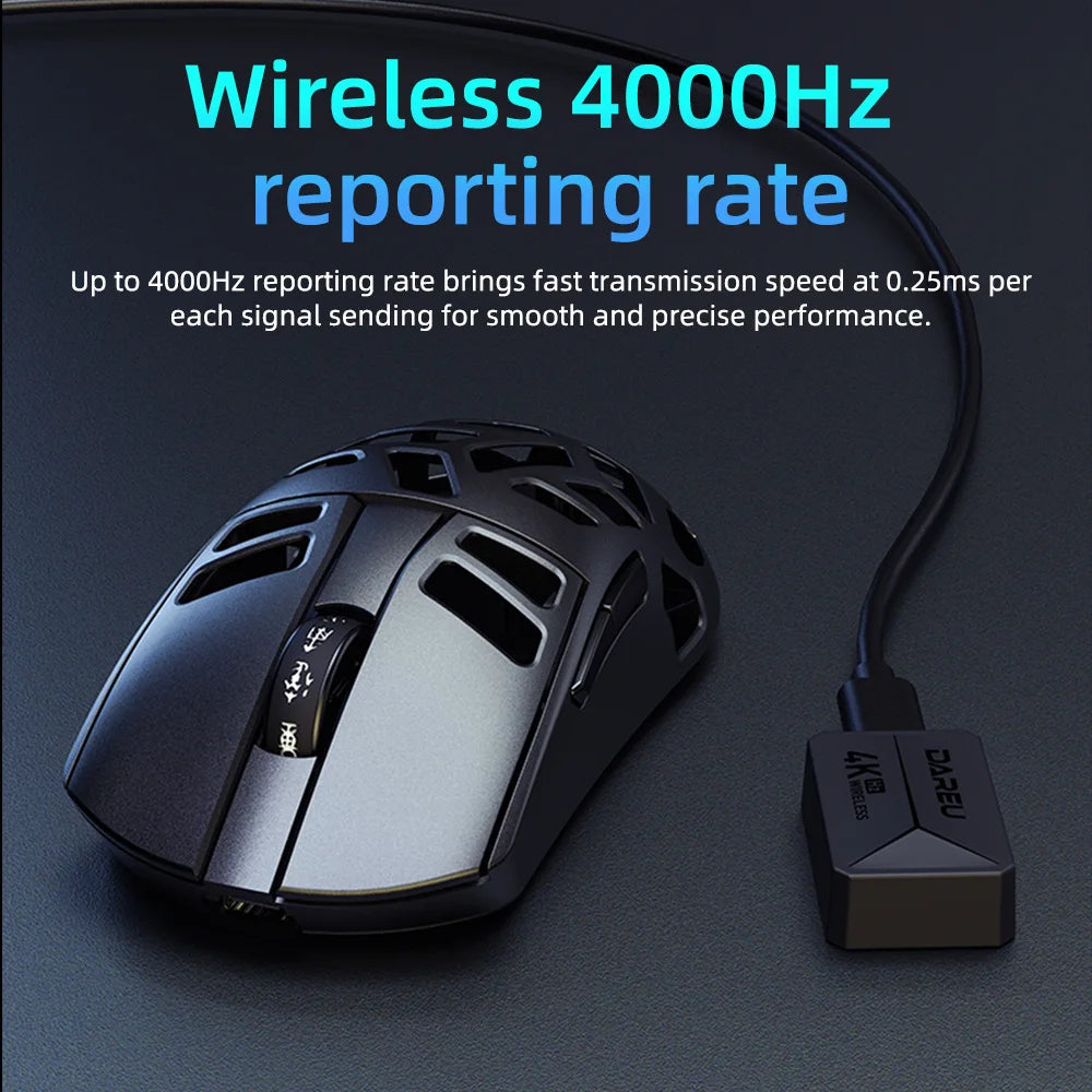 Rato Gaming Sem Fios DAREU Al-mg Tri-mode 8Khz PBT Quick Charge PAW3950 30000 DPI Leve para PC Gamer
