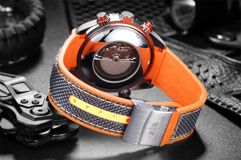 PAULAREIS P Reloj mecánico automático de lujo para hombre, cuerda automática, correa de caucho, resistente al agua, luminoso, con fecha, reloj de moda para hombre
